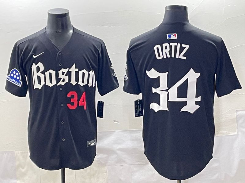 Men 2025 Boston Red Sox 34 Ortiz Black Five generations Joint Name Nike MLB Jersey style 8